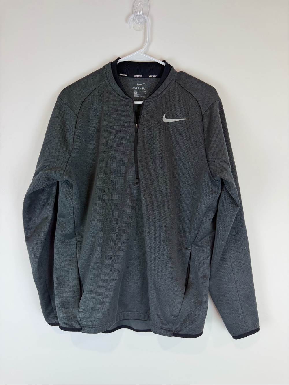 Nike Golf Dry-Fit Gray 1/4 Zip Performance Pullover Swoosh-Size M